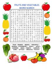 Fruits and vegetables word search