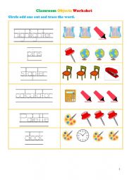 Classroom objects worksheet P3