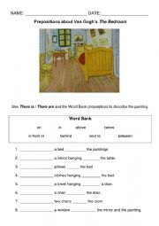 English Worksheet: Prepositions Van Gogh The Bedroom