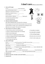 English Worksheet: Ed Sheeran and Justin Beiber - I dont care