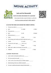 English Worksheet: Jack and the Beanstalk Movie Activity