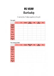 English Worksheet: BE VERB BATTLESHIP 