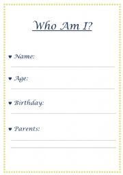 English Worksheet: Who Am I?