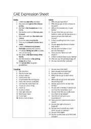 English Worksheet: CAE Speaking Part 1 Questions