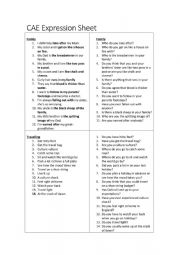 English Worksheet: CAE Speaking Part 1 Questions