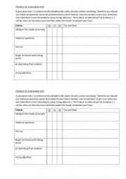 English Worksheet: Checklist for persuasive texts