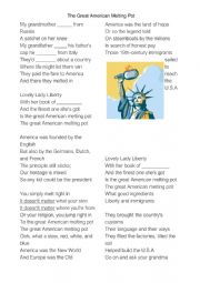 English Worksheet: American Melting Pot Listening Comprehension (Simple Past)