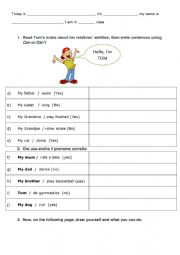 Worksheet on Can and personal pronouns