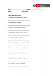 English Worksheet: reported speech