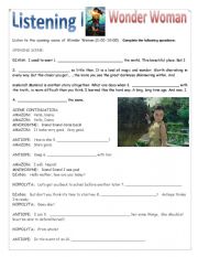 Wonder Woman Listening Task - 16 pages with answer key!!