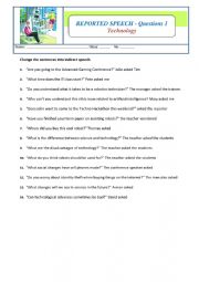 English Worksheet: Reported Speech - Questions 