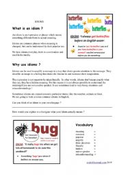 English Worksheet: IDIOMS what and why?