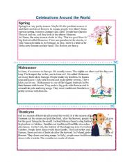 English Worksheet: Celebrations around the world - Jigsaw Puzzle Reading Task