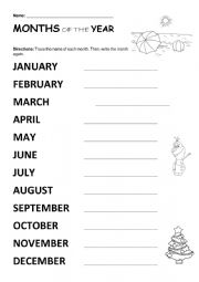 English Worksheet: Months of the Year