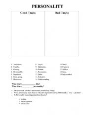 English Worksheet: personality 