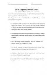English Worksheet: Ranson of Red Chief Summative Assessment