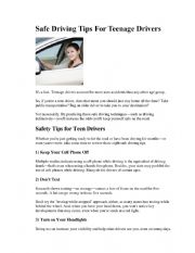 English Worksheet: Tips For Safe Driving