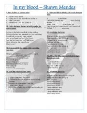 English Worksheet: In my blood - Shawn Mendes