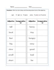 English Worksheet: comparatives form of adjectives (-er)