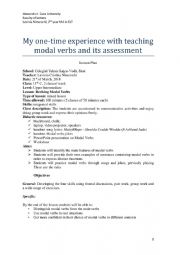 English Worksheet: My one time experience with teaching modal verbs