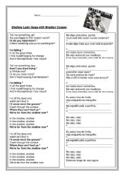 English Worksheet: Song Shallow - Lady Gaga 