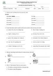 English Worksheet: Present Continuous Test For 7th grade