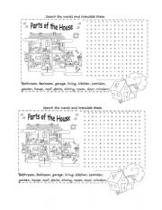 English Worksheet: PARTS OF THE HOUSE WORDSEARCH