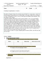 English Worksheet: end of term test 2  for 8th form
