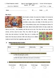 English Worksheet: end of term test 2 for 7th form