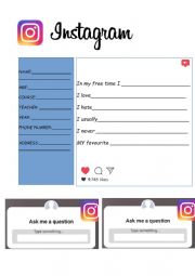 English Worksheet: My Instagram profile