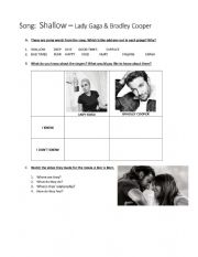 English Worksheet: Shallow, Lady Gaga & Bradley Cooper - A Star is Born