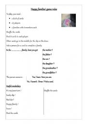 English Worksheet: Happy families game rules