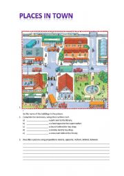 English Worksheet: Places in town and In the zoo