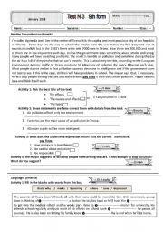 English Worksheet: test 3 9th form 