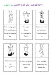 English Worksheet: What are you wearing?? Finger puppets