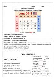 English Worksheet: Reading a Calendar