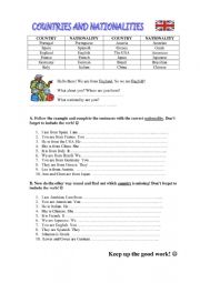 English Worksheet: COUNTRIES AND NATIONALITIES