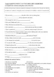 English Worksheet: LANGUAGE LEADER INT.Units1-2-3 VOCABULARY EXERCISES