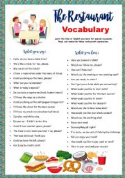 English Worksheet: Restaurant Vocabulary