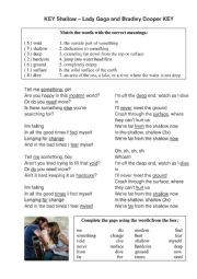 English Worksheet: Shallow - Lady Gaga (A star is born)