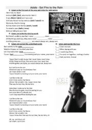 English Worksheet: adele-setfiretorain
