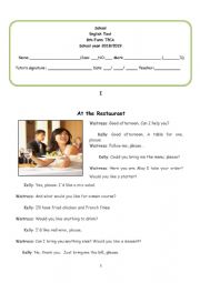 English Worksheet: At the restaurant - 8th form Test