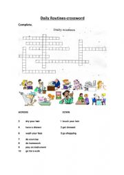 English Worksheet: Daily routines- crossword