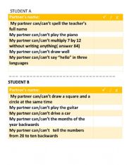 English Worksheet: can/ cant speaking activites