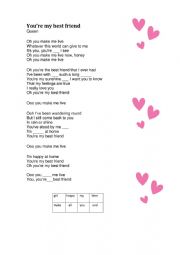 English Worksheet: Youre my best friend (song from Queen)