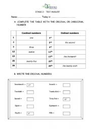 English Worksheet: ORDINAL AND CARDINAL NUMBERS