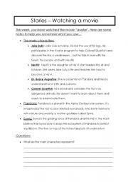 English Worksheet: watching the movie avatar