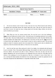 English Worksheet: End of Term Test 2nd form Arts