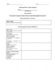 English Worksheet: 4 Paragraph Essay Graphic Organizer with sentence starters