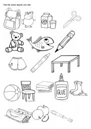 Find the school objects and color